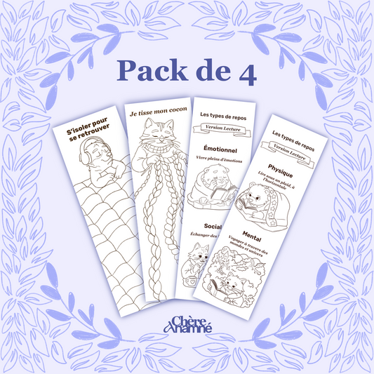 Pack de 4 marque-pages à colorier - « Les compagnons du repos »