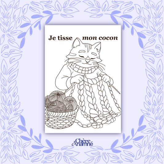 « Le chat qui tricote » - Coloriage